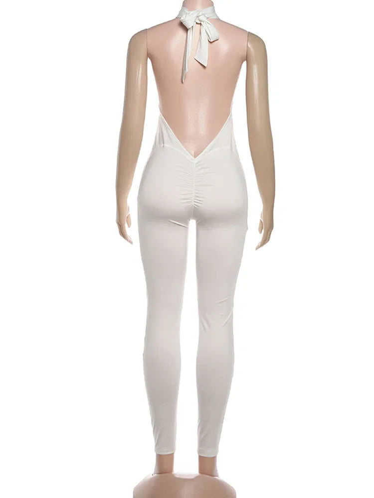 Kliou Sexy Backless Jumpsuits Woman Bandage Halter Turtleneck Sleeveless Skinny Peach Hip Hot Girls High Street Fashion Overalls
