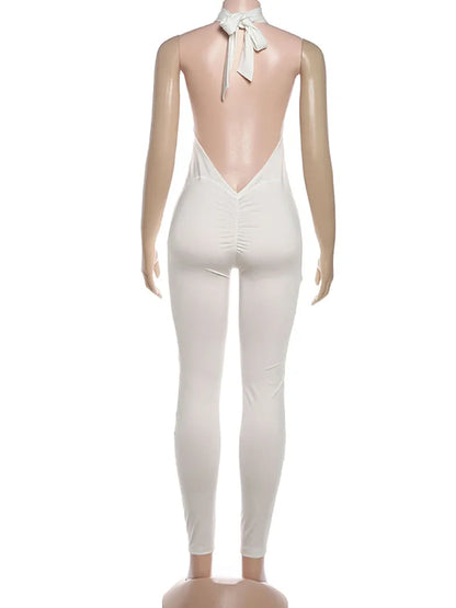 Kliou Sexy Backless Jumpsuits Woman Bandage Halter Turtleneck Sleeveless Skinny Peach Hip Hot Girls High Street Fashion Overalls