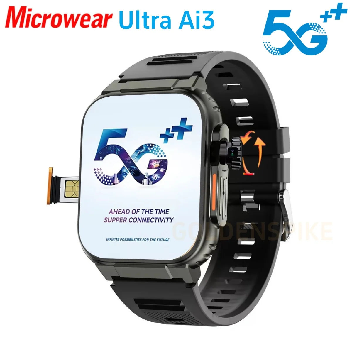 Microwear Ultra Ai3 Smartwatch 5G 180° Rotating Camera Google Play GPS WIFI 2.29inch Amoled HD Display 4G Calling Smartwatch Men