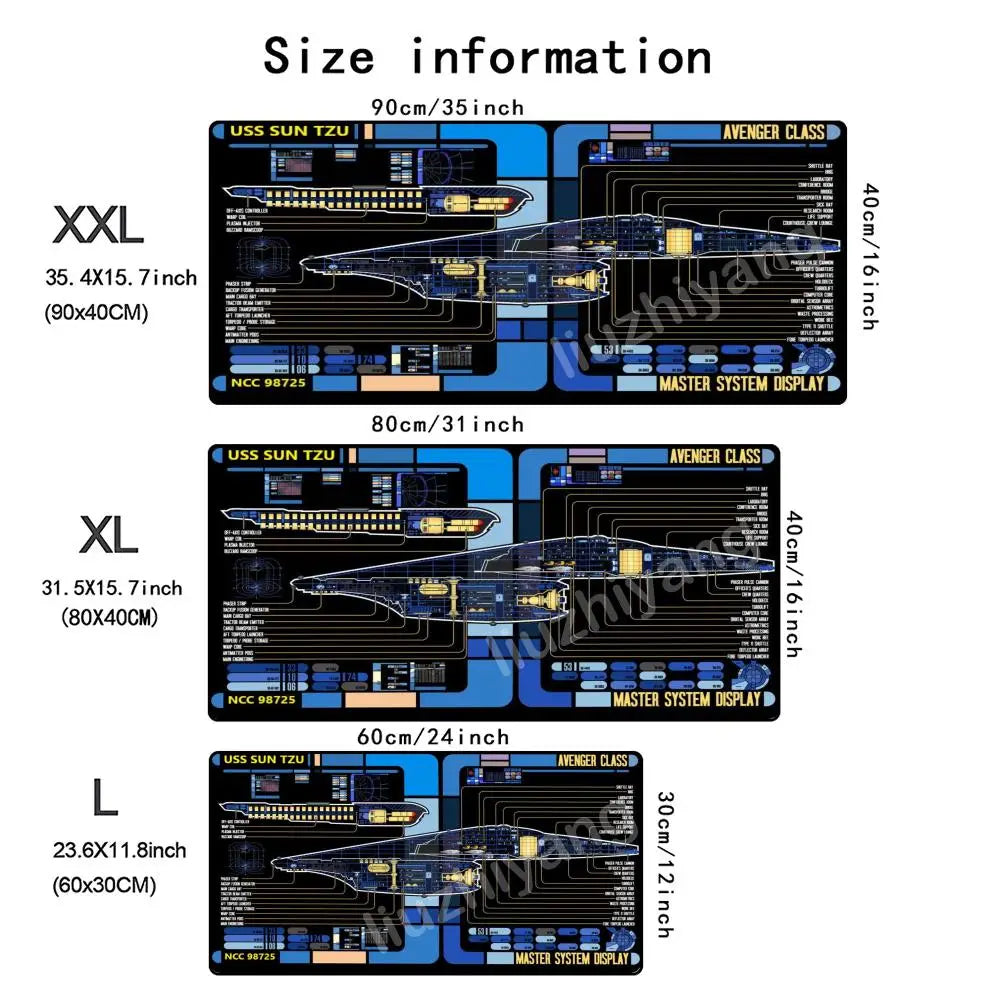 Spaceship Blueprints Mouse Pad Large Computer Office Game Table Mat Rubber Anti-slip Stitched Keyboard Mats 90x40 XXL Desk Pads