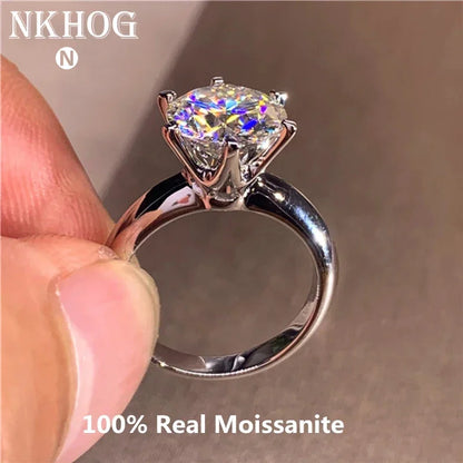 Classic 6 Prongs 5 Carat Round Moissanite Rings 925 Sterling Silver High Clarity D Color Diamond Woman 14K Gold Plated Jewelry