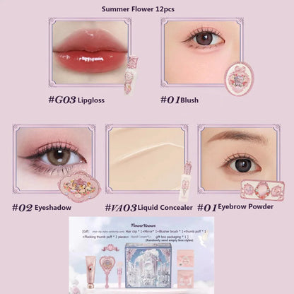 Flower Knows Set Midsummer Fairytales Make up Gift Box Eye Brow Palette Powder Blusher Eyebrow Concealer Lipgloss For Women