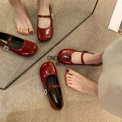 New Spring Autumn Women Ballet Flats Comfort Round Toe Soft Sole Leather Shoes Ladies Daily Wear Dress Mary Jane Shoes