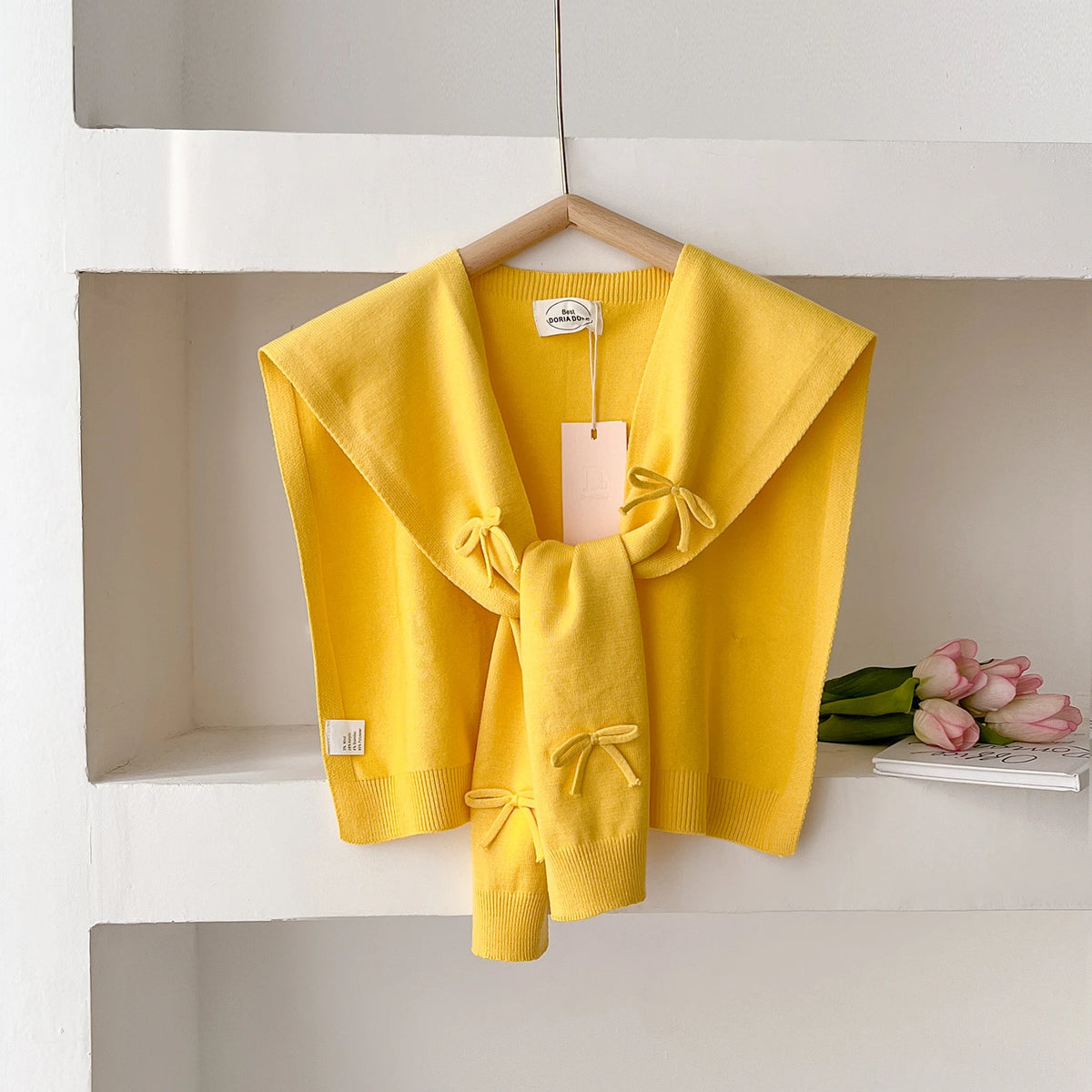 Korean Knitted Shawl Summer Air Conditioning Fake Collar Neck Guard Knit Thin Knotted Cape Shoulder Scarf For Women