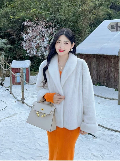 Ladies' real mink fur coat, collar mink fur leather jacket, winter warmth and fashion