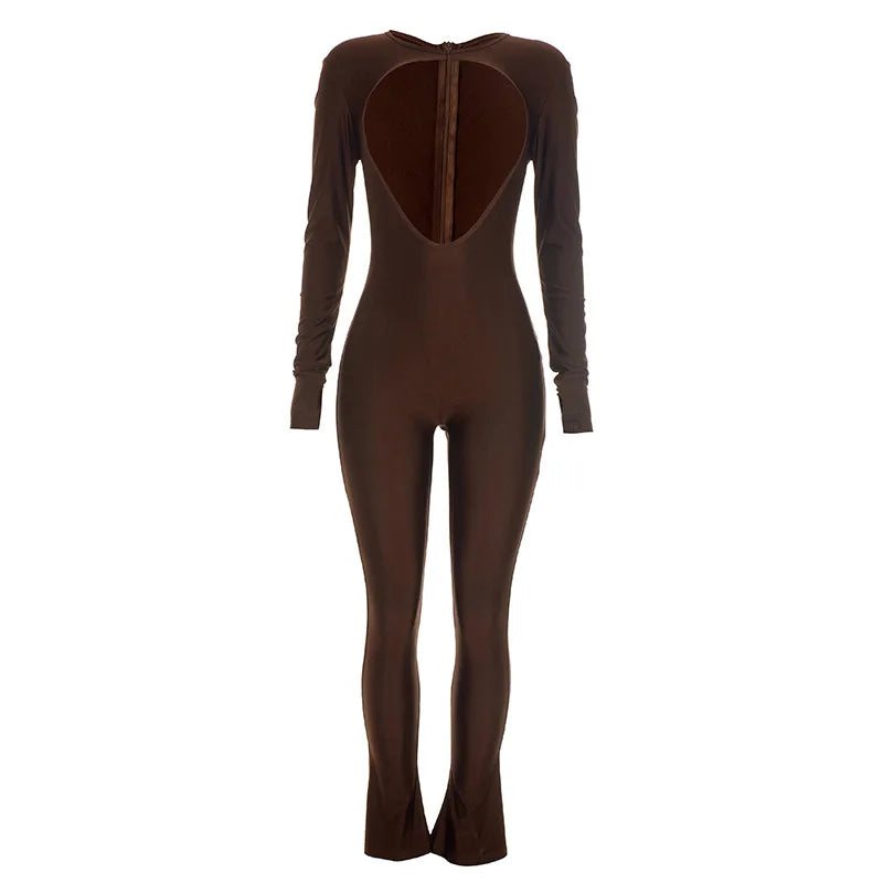 Joskaa Women Cutout Long Sleeve Jumpsuit with Tube Tops Sexy O-neck Back Zipper Thumb Hole Design Bodycon Rompers Party Clubwear