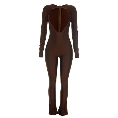 Joskaa Women Cutout Long Sleeve Jumpsuit with Tube Tops Sexy O-neck Back Zipper Thumb Hole Design Bodycon Rompers Party Clubwear