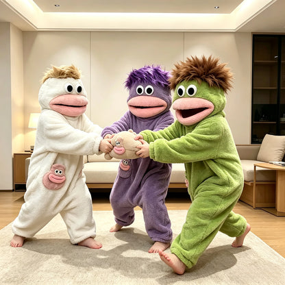 Cute Big Mouth Monster Onesie Pajamas Thick Coral Fleece Homewear Funny Couple Sleepwear for Men Women Autumn Winter Lounge Wear