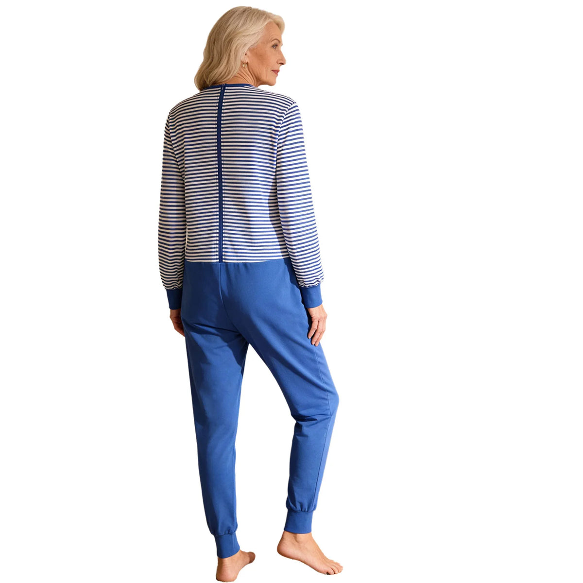 Elderly Men Women Anti-Strip Adaptive Jumpsuit Long Sleeve Striped Zipper One-piece Rompers for Special Needs and Disabilities