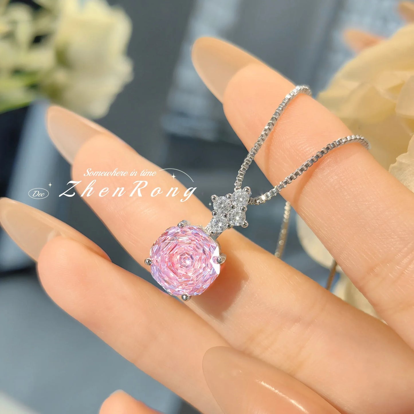 Foyejev Luxury Round Rose-cut Purple-Iron Oxide Zircon Pendant Necklace Earrings Ring Engagement Jewelry Set (Women's Style)