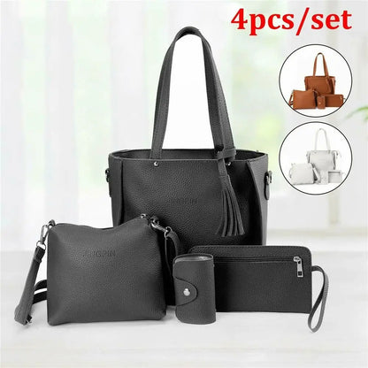 4Pcs/set PU Leather Crossbody Bags High Capacity Women Bag Set Pattern Portable Shoulder Bags Purse Simple Ladies Handbag