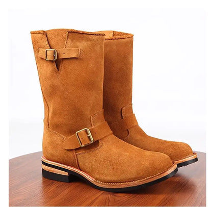 YR Wholesales.Mens Retro style Engineer boots.Motor Rider handmake Welted real cowhide shoes.Luxury genuine Suede boots