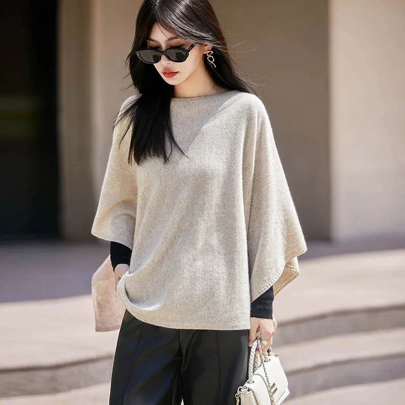 Autumn New 100% Merino Wool Shawl Pullover For Women Soft Solid Cashmere Knitwear Shawl Scarf Female Popular Sweater Grace Tops