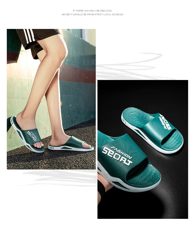 Men's Letter Print Slide Sandals Color Block Thick Sole Sport Slippers 2026