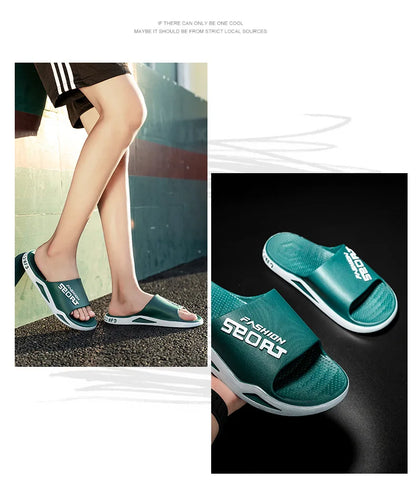 Men's Letter Print Slide Sandals Color Block Thick Sole Sport Slippers 2026
