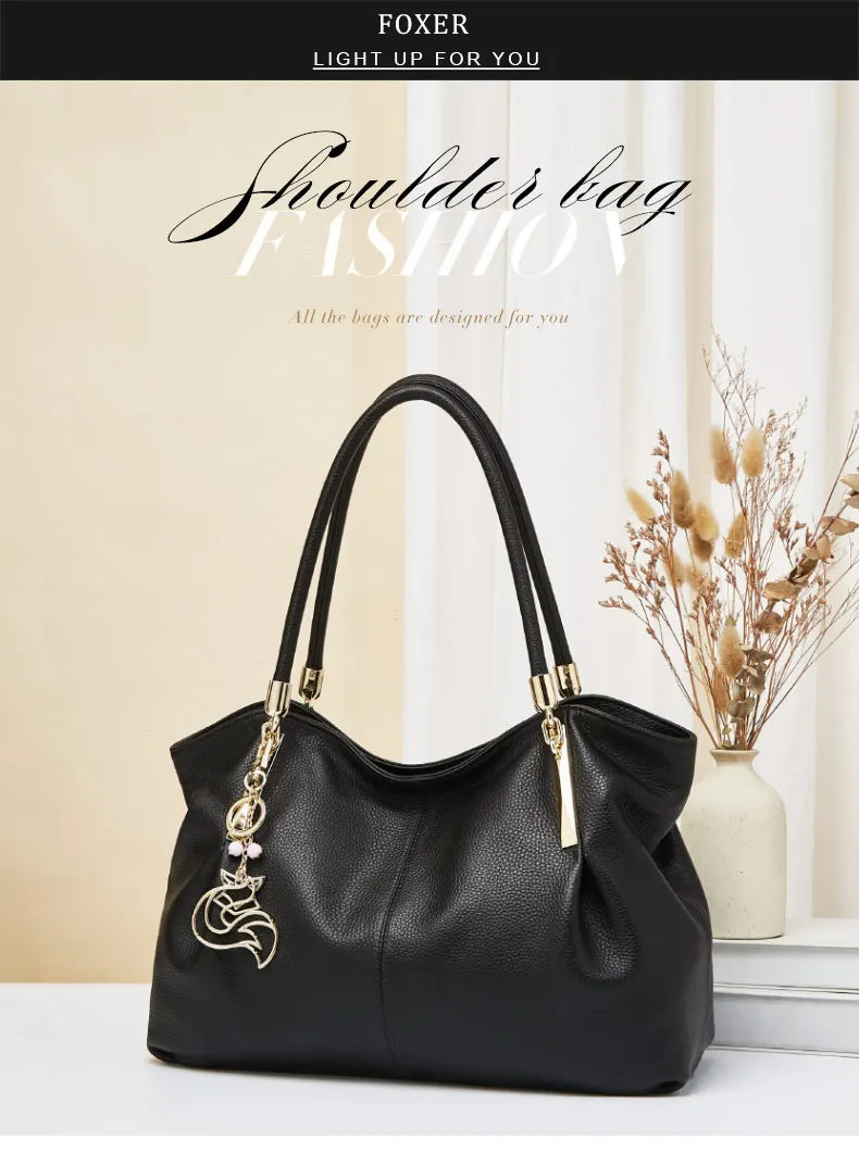 FOXER 2026 New Women's Shoulder Bag Genuine Leather Elegant Female Tote Large Bag Fashion Handbag Commuter Luxury Gift