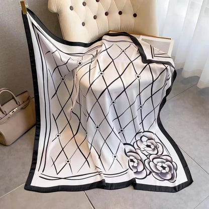 Luxury Horse Print Square Scarf Vintage Imitation Silk Shawl Scarf  Women Windproof Outdoor Head Wrap 110*110cm \[p'[;