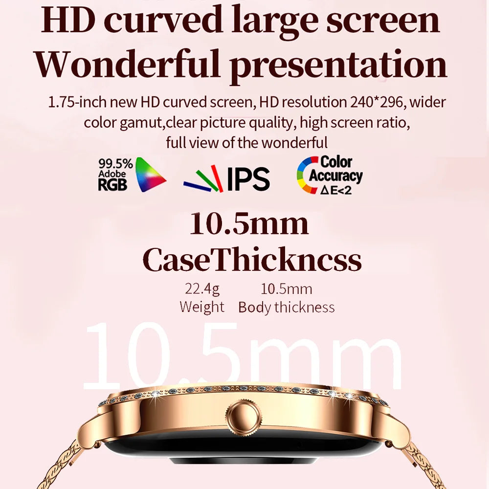 Fashion Women Diamond Watch 1.75 inch 360*360 HD Display Heart Rate Blood Oxygen Monitoring Bluetooth Call Smartwatch 2026 New