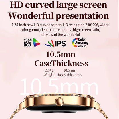 Fashion Women Diamond Watch 1.75 inch 360*360 HD Display Heart Rate Blood Oxygen Monitoring Bluetooth Call Smartwatch 2026 New