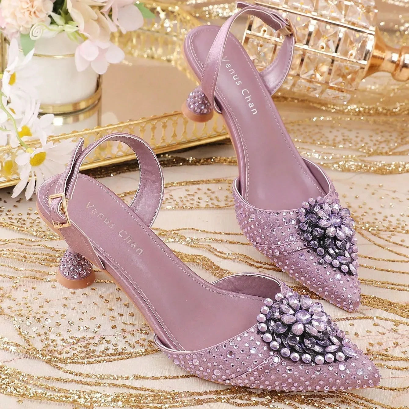 2025 Women's Taro Purple High Heels - Italy-Inspired Rhinestone Pointed-Toe Design for Gorgeous Parties | Plus Size Available