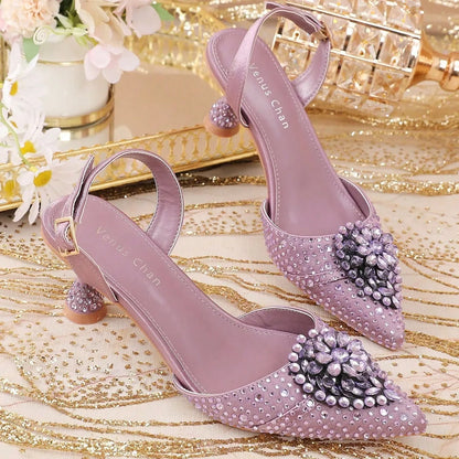 2025 Women's Taro Purple High Heels - Italy-Inspired Rhinestone Pointed-Toe Design for Gorgeous Parties | Plus Size Available