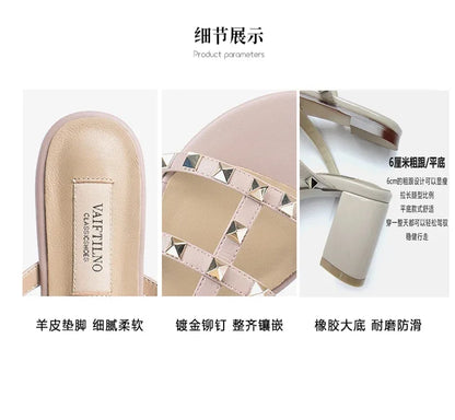 Women's Sandals Gladiator Summer With Heels Real Leather Rivets Luxury Brand High-heeled slippers Designer Silver Ladies Shoes