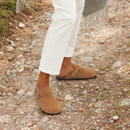 Crestar Women's Clogs Mules Cork Clogs Slippers Men Outdoor Mules Suede Clogs Shoes with Arch Support Mule Leather Clogs Sandal