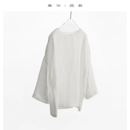 Plus-Size Women's Clothing~Hemp Long-Sleeved Shirt, Casual Sun-Protective Top, New Spring/Summer 2026 Style