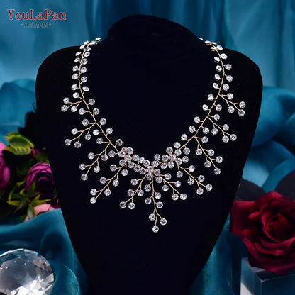 YouLaPan Shiny Crystal Bridal Necklace Ladies Women Collar Chain Choker Wedding Party Rhinestone Brides Accessories HN01