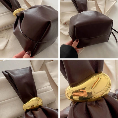 Mini PU Leahter Underarm Pleated Cloud Bag For Women 2025 Fashion Designer Female Retro Bucket Shoulder Bag Handbags And Purses