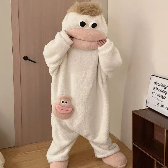 26 New Long Haired Tasmanian Devil Sad Frog Jumpsuit Pajamas Men Women Cute Cartoon Abstract Loungewear Homewear Sleepwear Gift