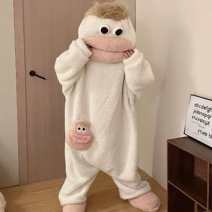 26 New Long Haired Tasmanian Devil Sad Frog Jumpsuit Pajamas Men Women Cute Cartoon Abstract Loungewear Homewear Sleepwear Gift