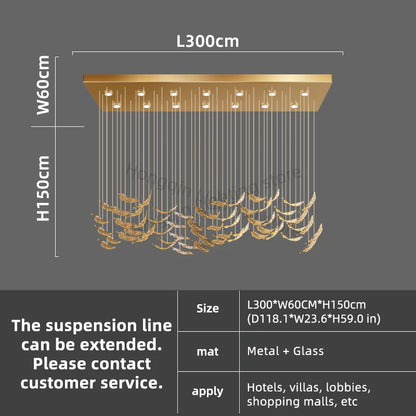 Modern Hotel Lobby Hanging Lamp Luxury Glass Led Chandeliers Customized Long Pendant Light Villa High Ceiling Chandelier Lustre