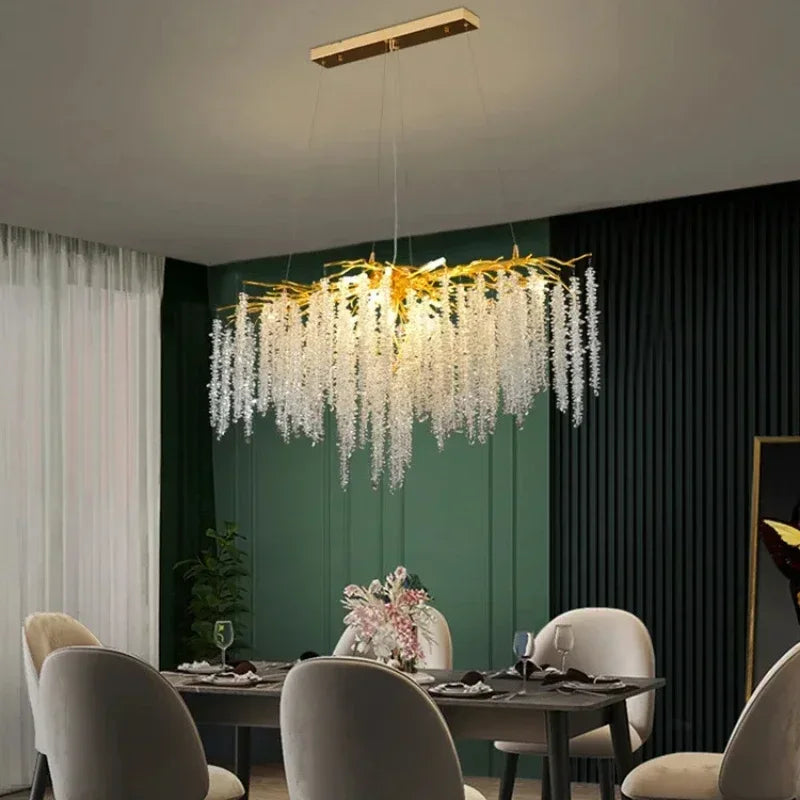 Modern Luxury Gold Branch Tassel Crystal LED Pendant Light Dining Room Living Room Indoor Home Decoration Atmosphere Fixtures
