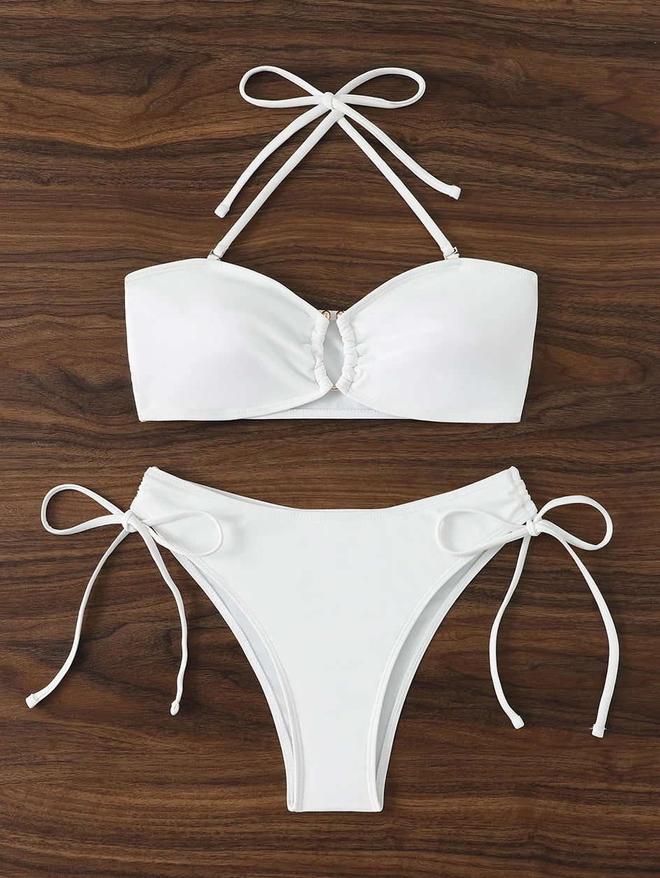 High Waist Bikini Women's Swimsuit 2026 Knotted Bathing Suits Woman Swimwear Bandeau Push Up Bikinis Sets Brazilian Beach Wear