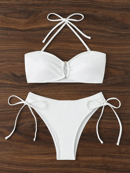 High Waist Bikini Women's Swimsuit 2026 Knotted Bathing Suits Woman Swimwear Bandeau Push Up Bikinis Sets Brazilian Beach Wear