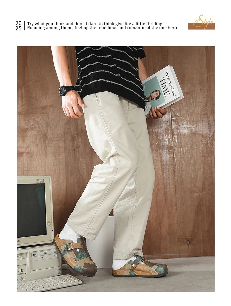 Unisex Cork Closed Toe Slippers Slip-on Clogs Slides Fashion Leather Sandals with Adjustable Buckle Backless Comfort Footbed