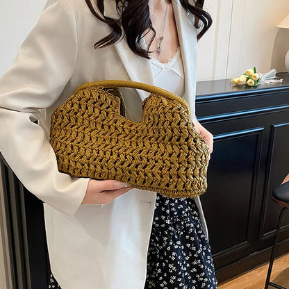 New Summer Beach Bag for Women Clutch Bag Luxury Designer Straw Bags Tote Handbag Fashion Woven Rattan Female Travel Purse
