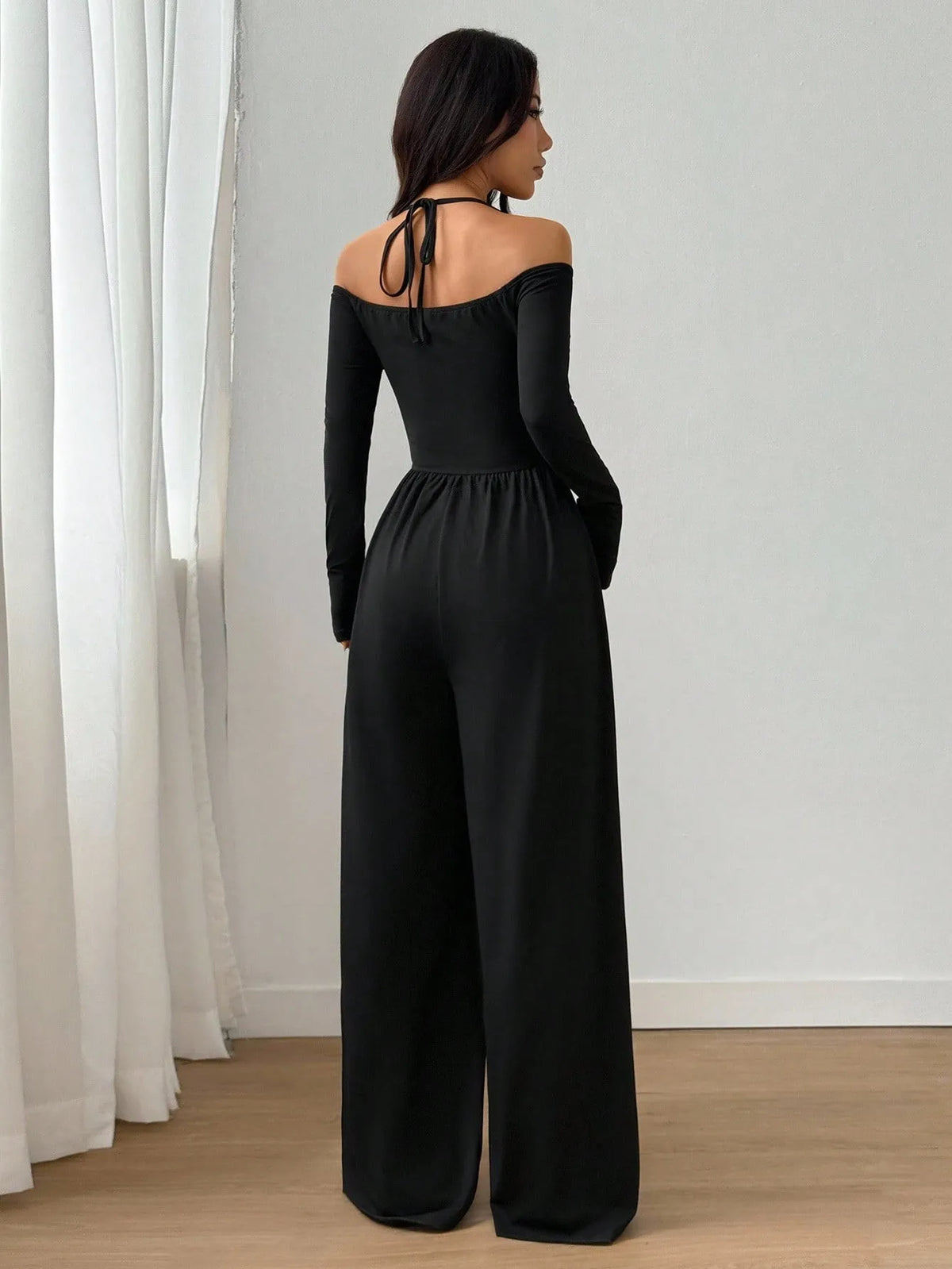2026 Casual Jumpsuits For Woman Jumpsuit All-match Women's Clothe Simple Style Neck Halter Off Shoulder Solid Color Long Sleeves
