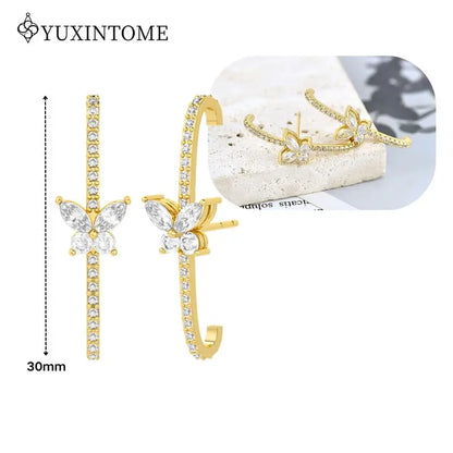 Women's 925 Sterling Silver Ear Needle Crystal Zircon Water Droplets Stud Hoop Gold Huggie Earrings Premium Luxury Party Jewelry