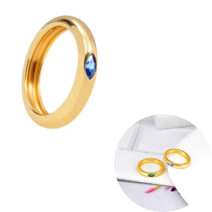 24K Gold Plated Colorful Crystal Gold Rings Turquoise Engagement Wedding Anniversary Ring Light Luxury Fashion Jewelry Gifts A40