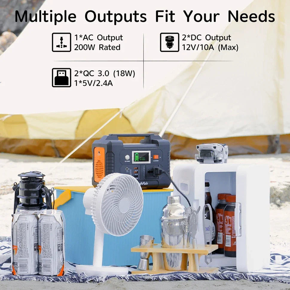 For E200 Portable Power Station Battery Supply Solar Charge Solar Generator AC DC Outdoor Camera Drone Power 200W 151WH