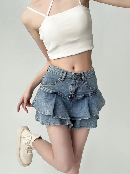 Spice Girls Denim Skirt Anti-Slip Double Denim Skirt Women's Stretch High-Waisted Slimming A-Line Cake Skirt
