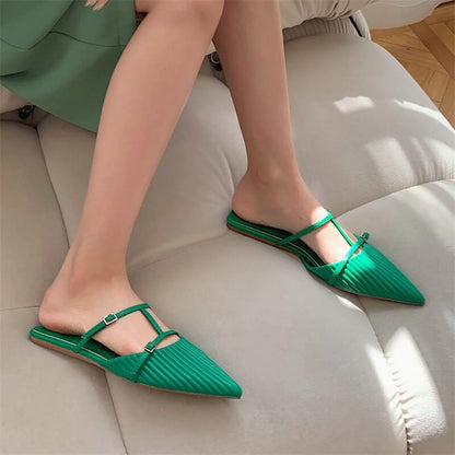 2025 New Women's Shoes Fashionable Slippers with Double Buckles Lazy Pointed Toe Elegant Women's Shoes Luxury Design Sandals