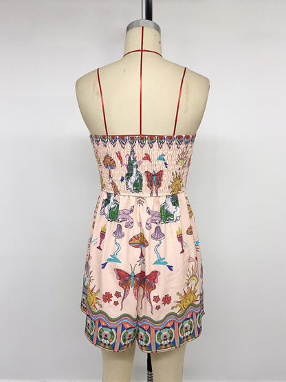 2026 Summer Sleeveless V-Neck Short Pants, Style Flower-embroidered One-shoulder Wrap Top and Bottom Set