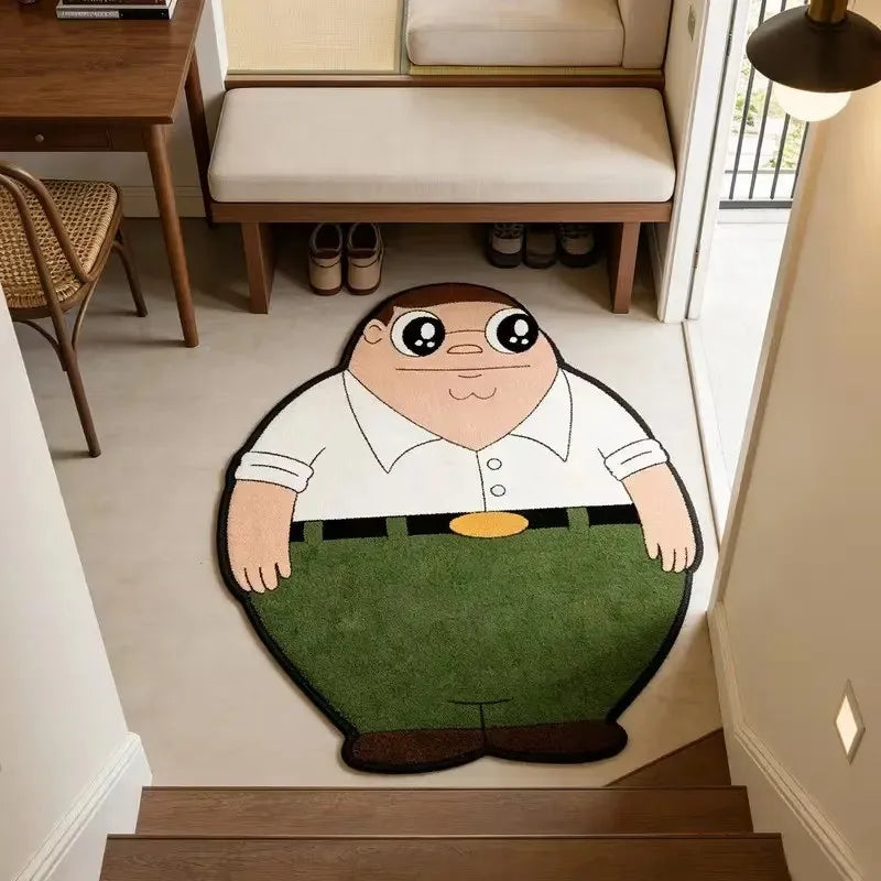 VIKAMA Family Guy Peter Shaped Rug, Cartoon Fluffy Irregular Floor Mat, Non Slip Bedside Doormat for Teen Bedroom Decor