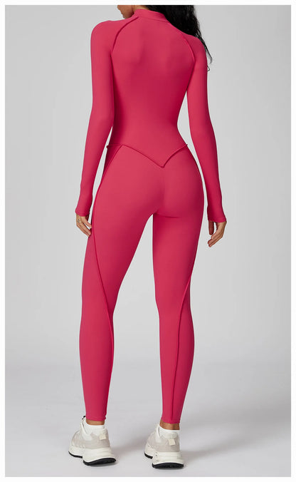 Sexy Rompers Workout Zipper Jumpsuit Long Sleeves Sports Bodysuits Women Gym Running Fitness Suits Gym Tracksuit Sportswear