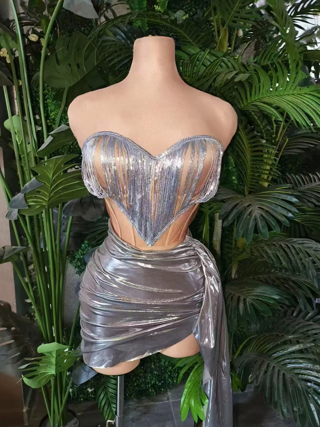 Sparkly Blue Crystals Sequins Sexy Mesh Transparent Halter Dress for Women Party Birthday Dress Singer Dancer Stage Wear