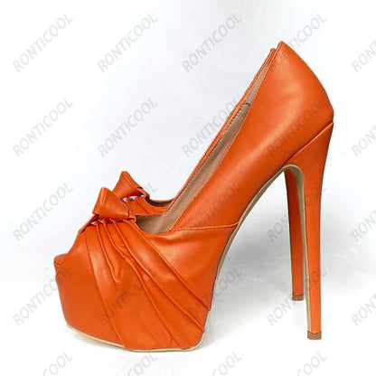 Ronticool New Fashion Women Platform Pumps Stiletto Heels Peep Toe Gorgeous Gold Party Shoes US Plus Size 5-20