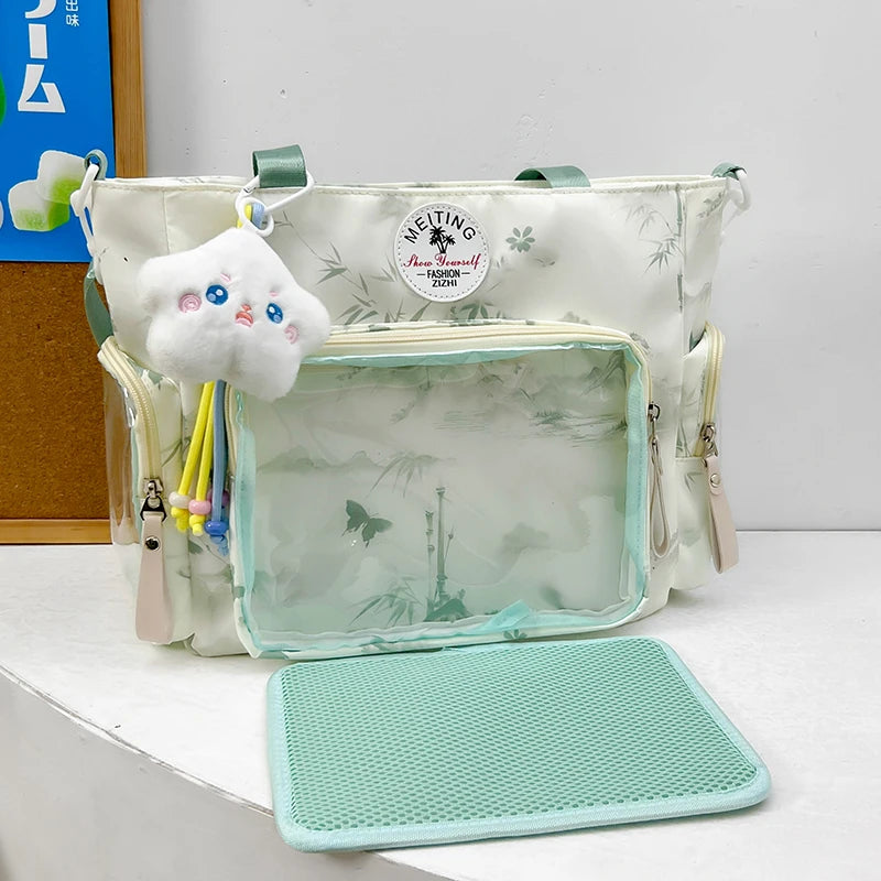 New Sweet Cute Ulzzang Y2K Ita Bags Subculture Dopamine Transparent Display Cool Tote Bag Aesthetic Lace DIY Badge Shoulder Bag
